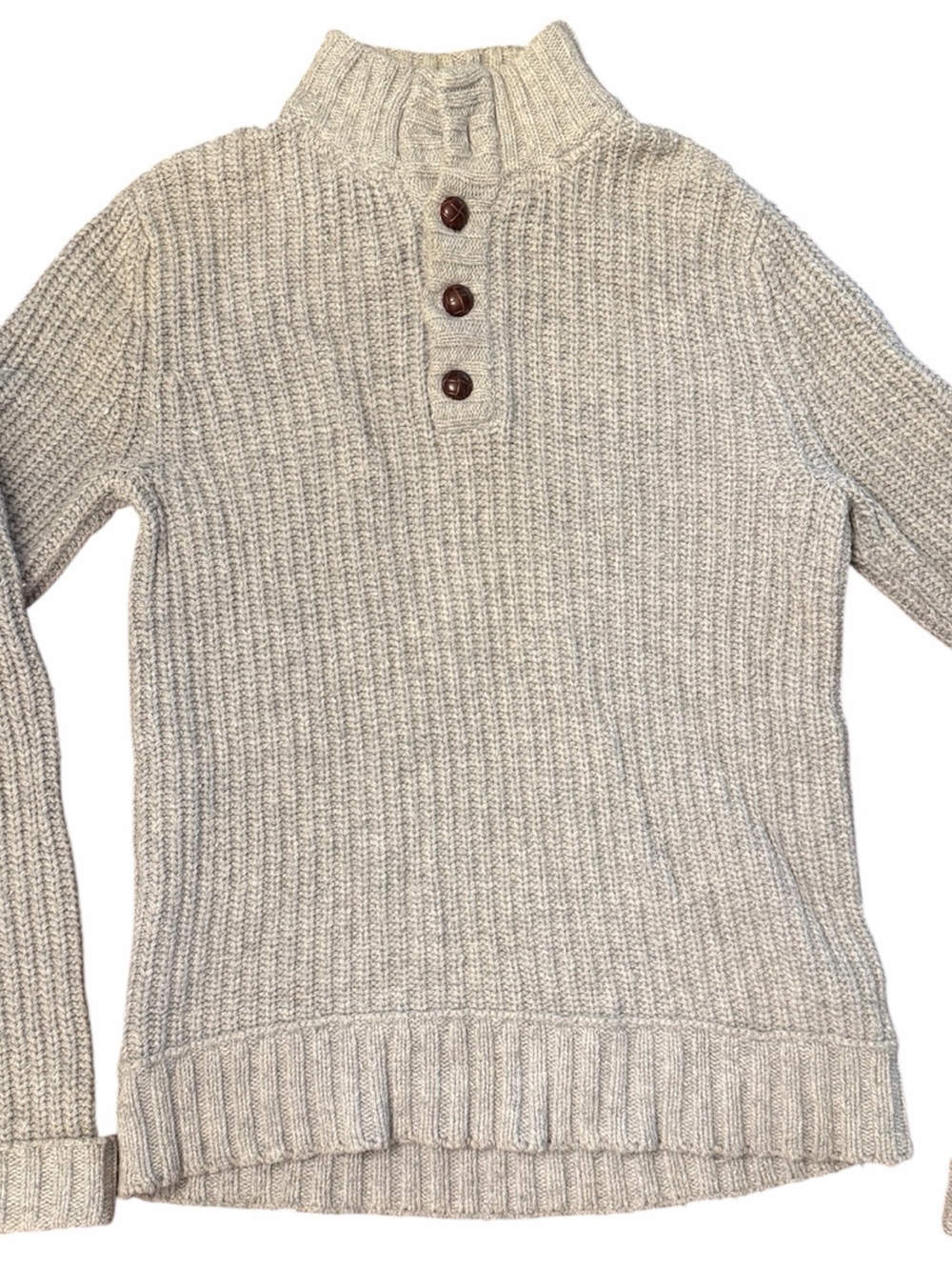Fossil Light Gray Ribbed Knit Button-Neck Sweater